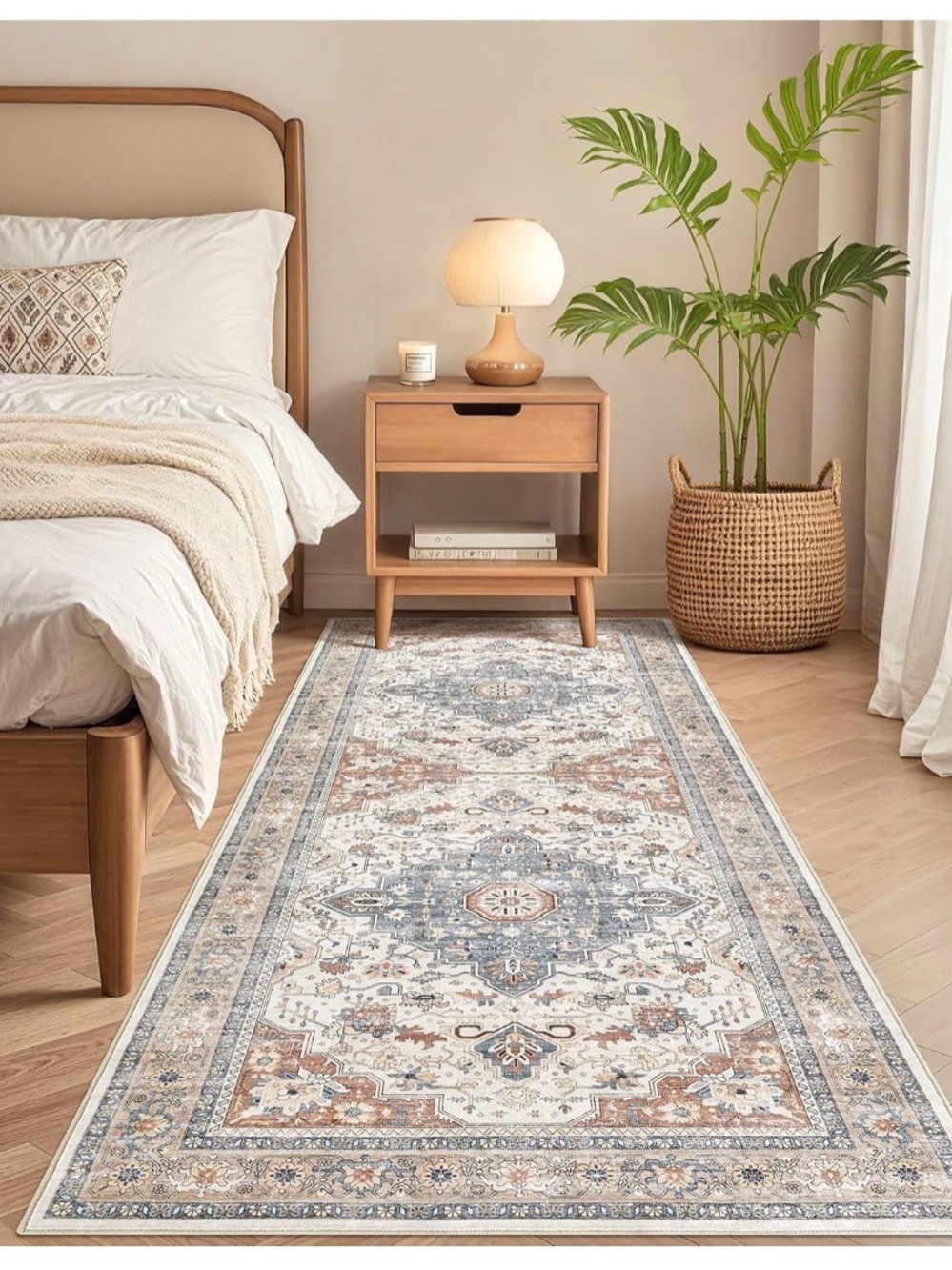 Classic Medallion Non-Slip Runner Rug in Cream, Blue, and Rust - Home Accent - Picture 11 of 11